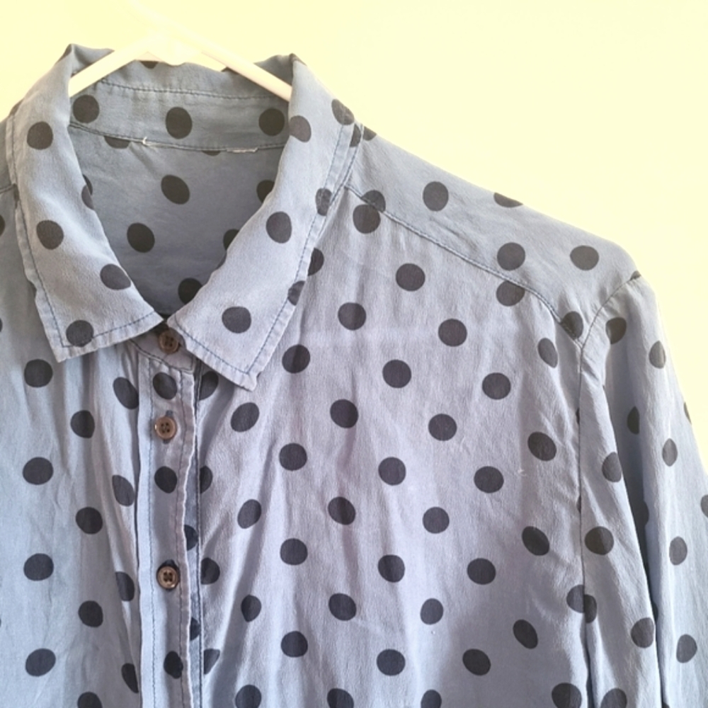 Silk polkadot button-up blouse